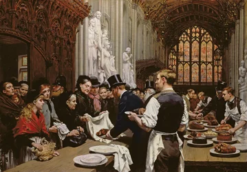 Verteilung der Reste an die Armen nach dem Bankett des Lord Mayor in der Guildhall, 1882